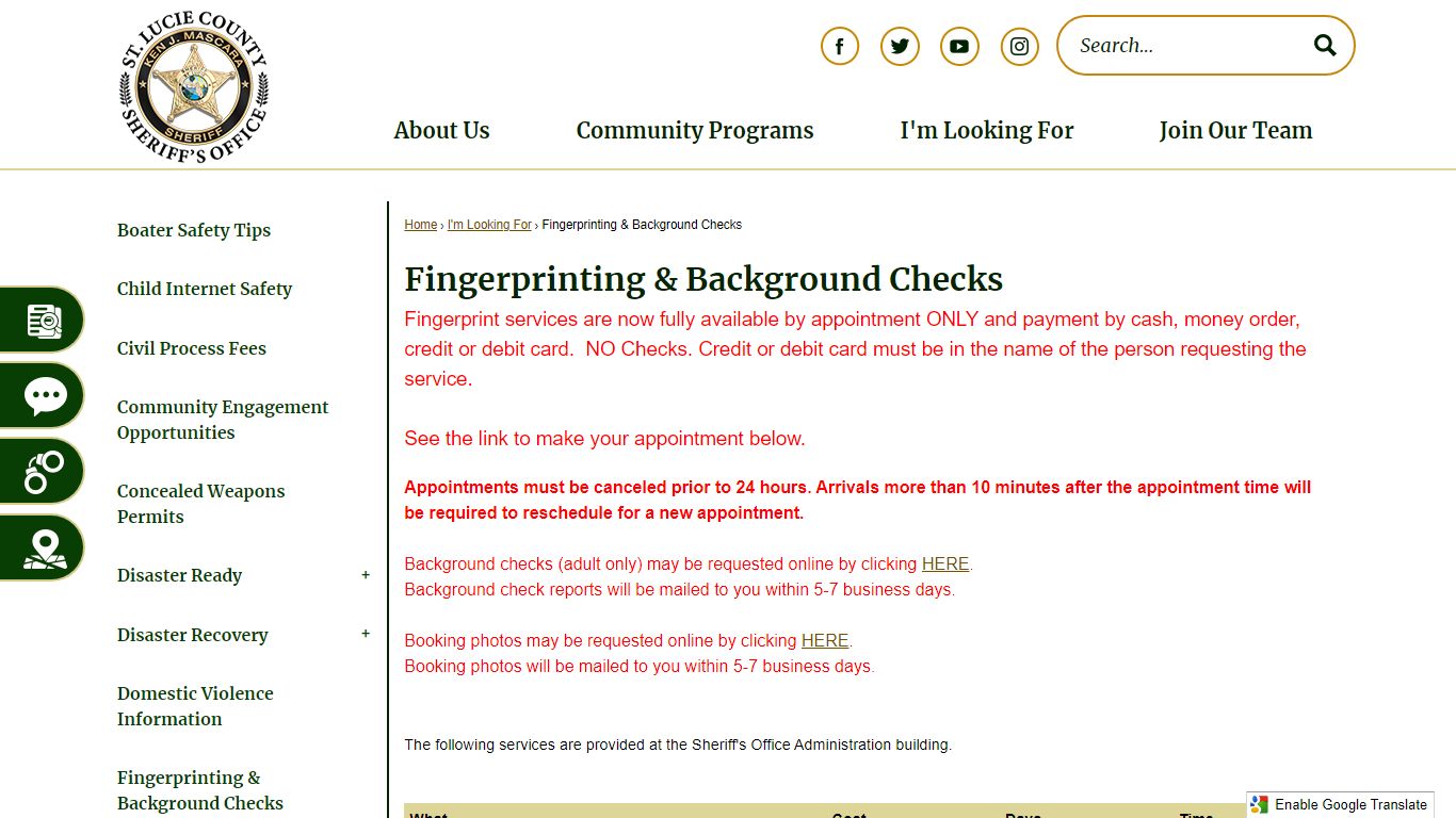 Fingerprinting & Background Checks | St. Lucie Co Sheriff's Office, FL